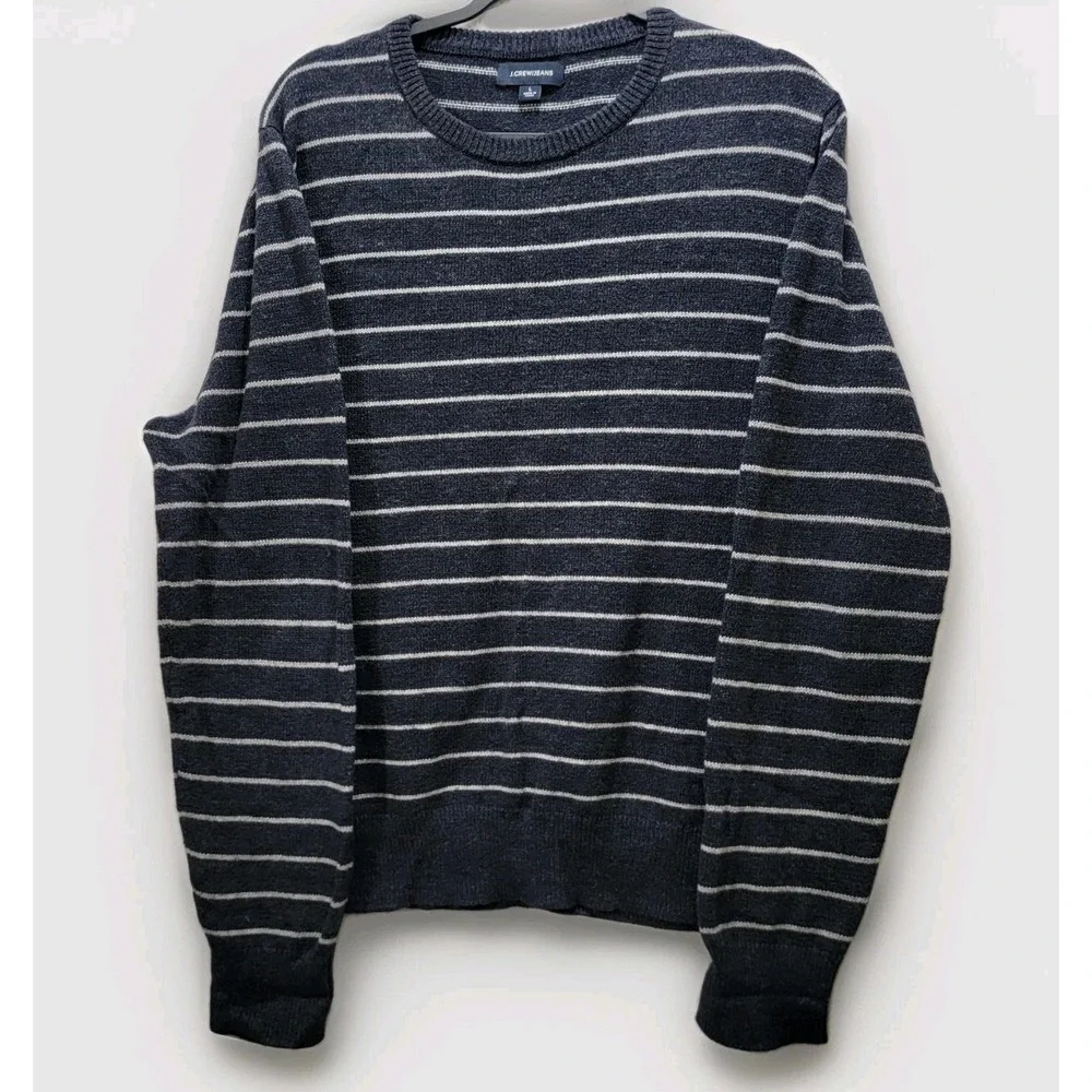 J. Crew Men's Large‎ Wool Blend Long Sleeve Striped Crewneck Blue Sweater Preppy